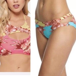 New 99 Ninety Nine Degree Swim Suit Bathing Wear 2 Pc Halter Bra Hipster L